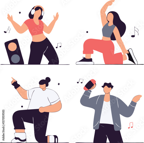 Dynamic Dance Illustration with Four Dancers