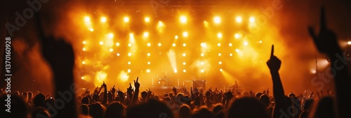 Concert Crowd Raised Hands Stage Lights