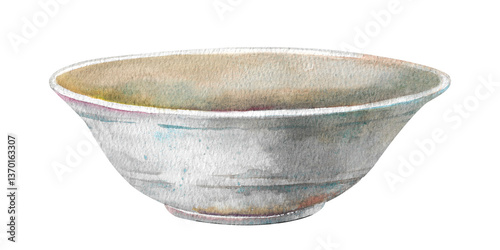 Fotografija Old metal basin hand drawn watercolor illustration isolated on white background