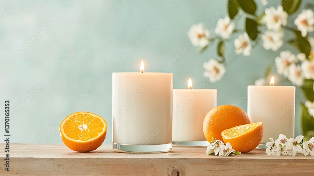 Naklejka premium Scented Candles for Oranges, Blossoms, Relaxation.