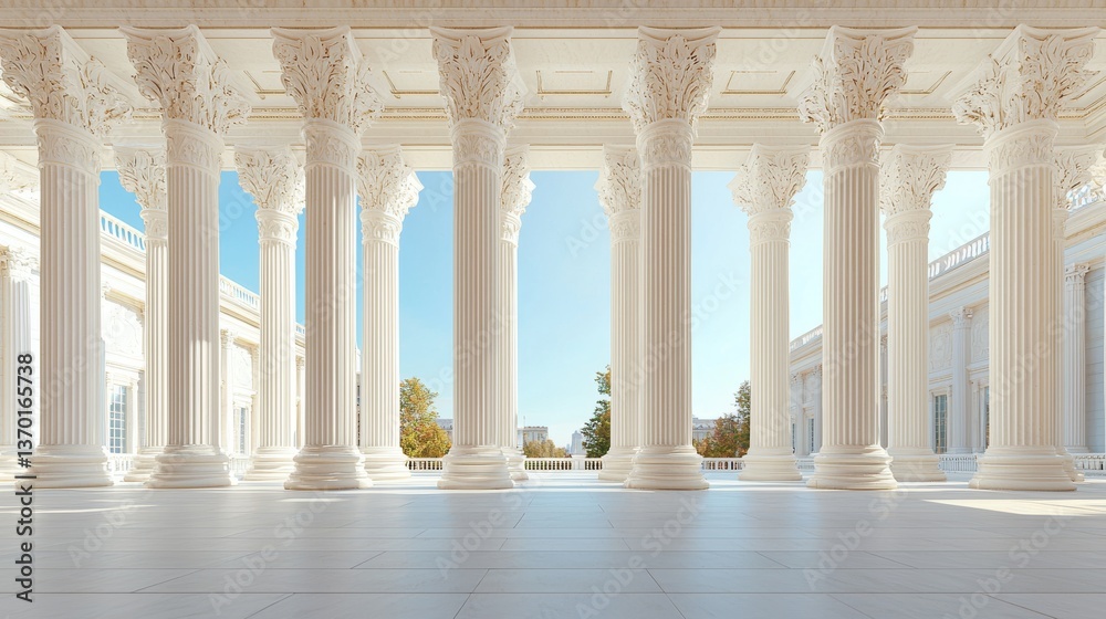 Fototapeta premium Majestic White Columns Classical Architecture Sunny Day