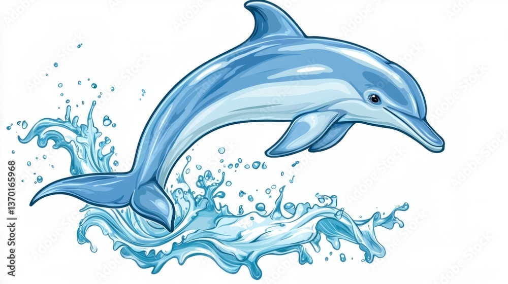 Fototapeta premium Elegant Dolphin Leaping through Wave with Splashing Water Effects