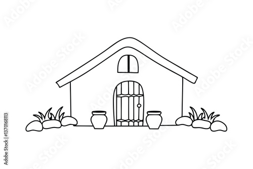 Simple Line Drawing of a Rustic Cottage Home Exterior