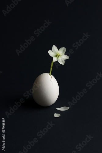 easter egg with flower on black