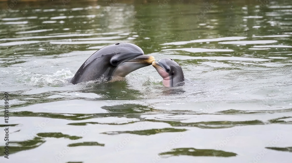 Fototapeta premium Dolphin Pair Interacting Playfully in Calm Water Environment