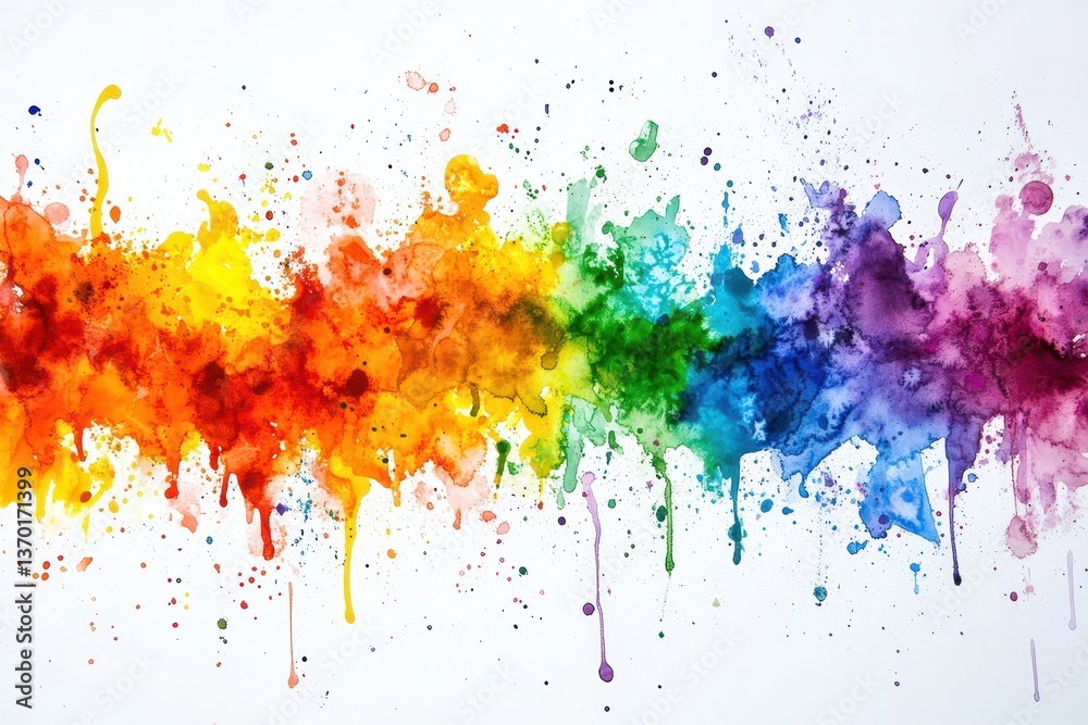 Obraz premium Rainbow Watercolor Splashes Vibrant Art Background. (1)