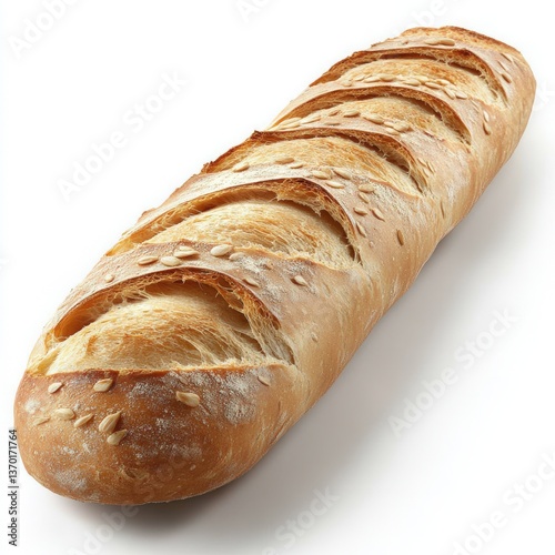 Artisan baguette loaf with sesame seeds and scored top for a rustic golden finish