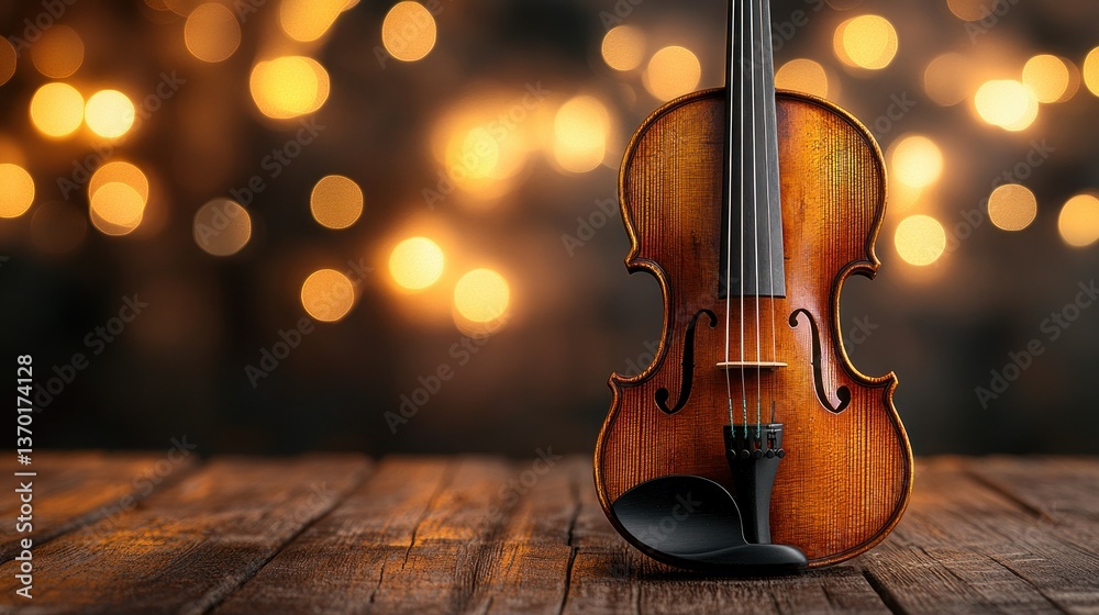 Fototapeta premium Elegant violin on rustic wooden surface