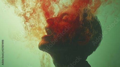 Man Underwater Bleeding Red Blood in Green Water