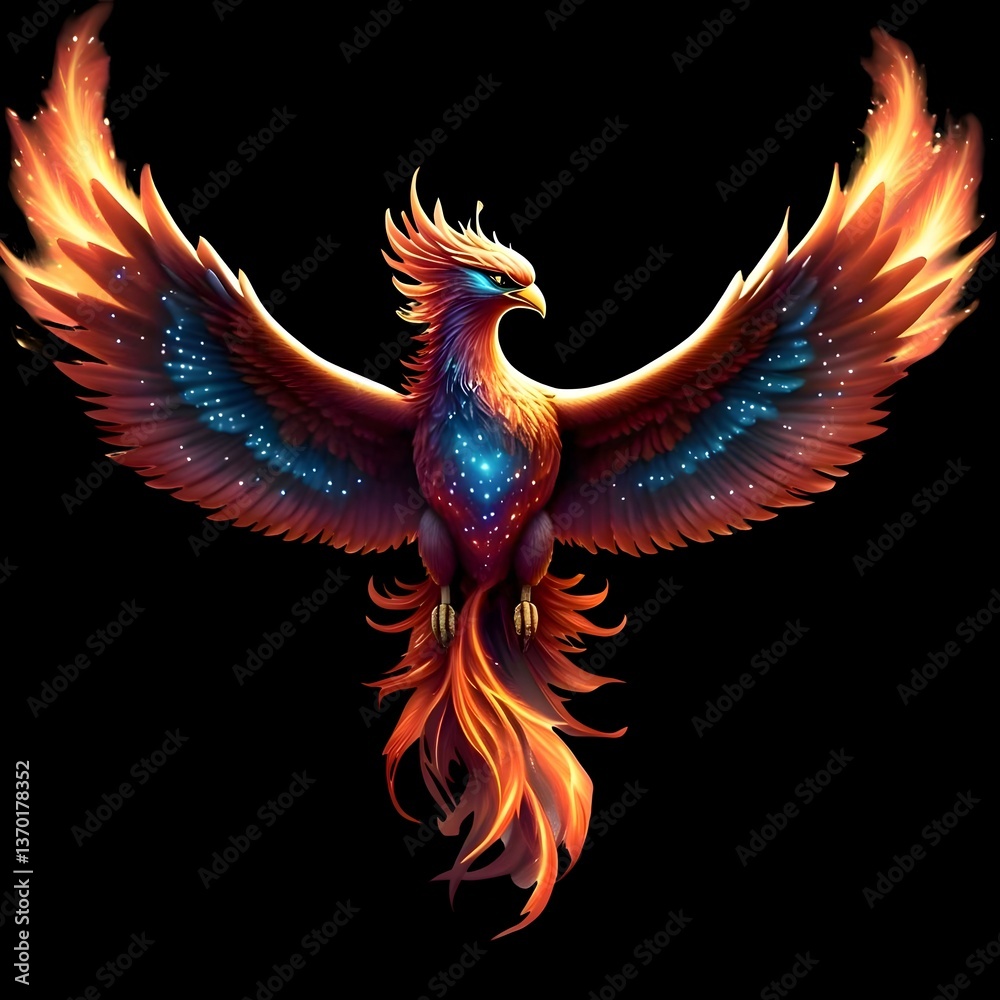 Fototapeta premium Midnight Phoenix, Illuminating the Dark Sky with Fiery Wings