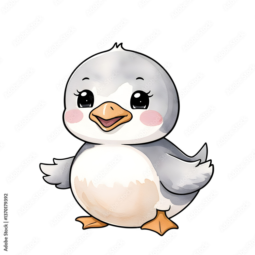 Obraz premium Charming Penguin Illustration Watercolor : A whimsical illustration of a cute penguin, showcasing endearing qualities like big, expressive eyes and a playful stance, creating a sense of joy and charm.