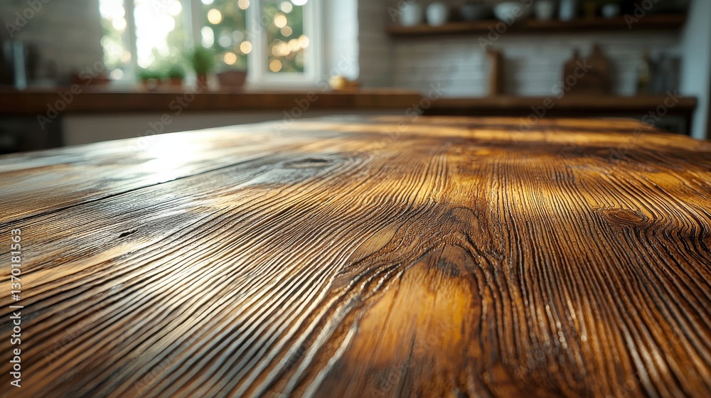 Rustic Wooden Table Surface in Modern Interior with Soft Lighting Rustic Wooden Table Surface in Modern Interior with Soft Lighting