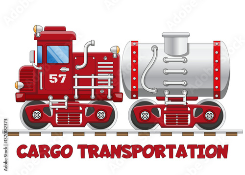 Freight rail transportation. Side view. Isolated on white background. Vector illustration.