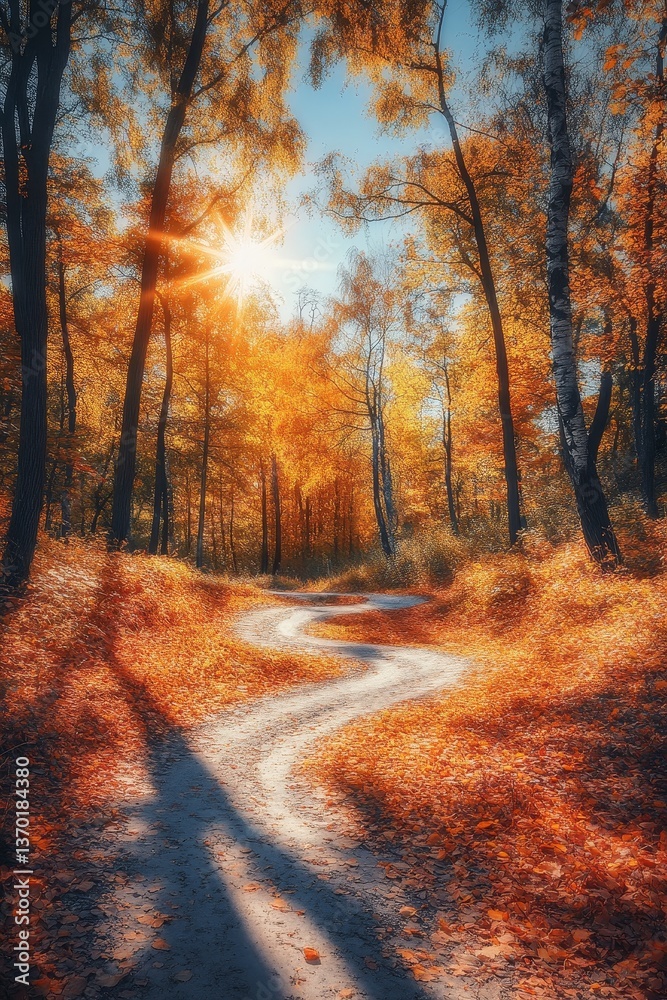 Autumn Forest Path with Forked Road: A Symbolic Journey Through Golden Foliage Autumn Forest Path with Forked Road: A Symbolic Journey Through Golden Foliage