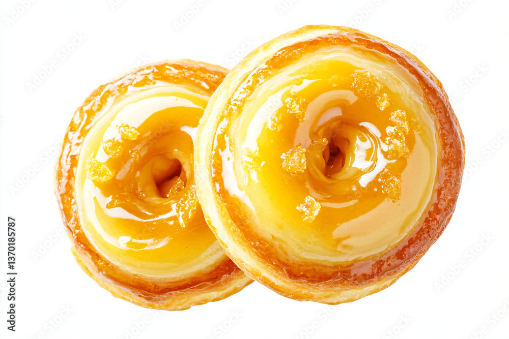 Fototapeta premium two glazed donuts with icing on a white surface
