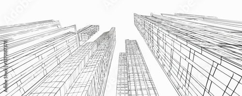 Modern skyscrapers architectural outline - linear icons set, vector.
