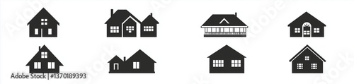 House icon set, simple silhouettes in black color on a white background, flat vector design