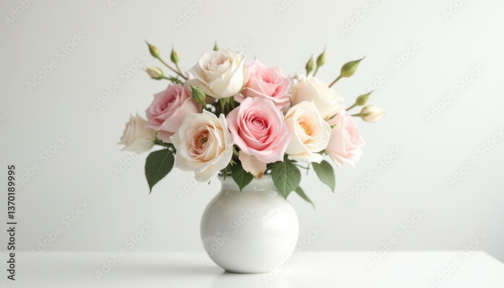 Pink Roses in Elegant White Vase Pink Roses in Elegant White Vase