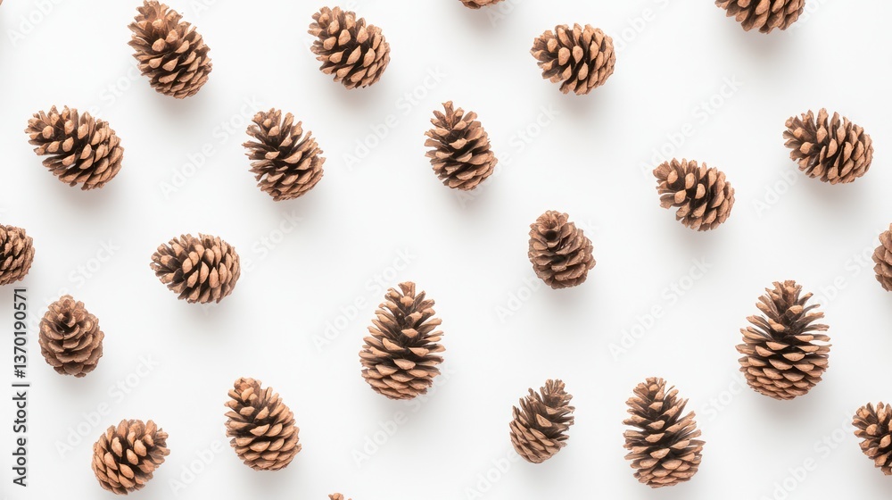 Pine cones arranged on white background. Flat lay. Ideal for holiday design Pine cones arranged on white background. Flat lay. Ideal for holiday design