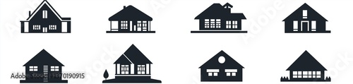 House icon set, simple silhouettes in black color on a white background, flat vector design