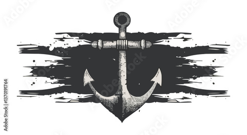 Vintage nautical anchor with grunge brush background, flat icons set, vector.