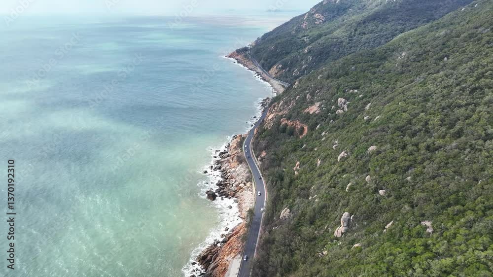 4k Video Aerial Views of Seascape in Fujian Pingtan With Scenic Highway Traffic 4k Video Aerial Views of Seascape in Fujian Pingtan With Scenic Highway Traffic