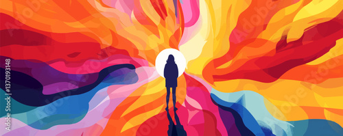 Silhouette in colorful abstract background vector - flat icons set.