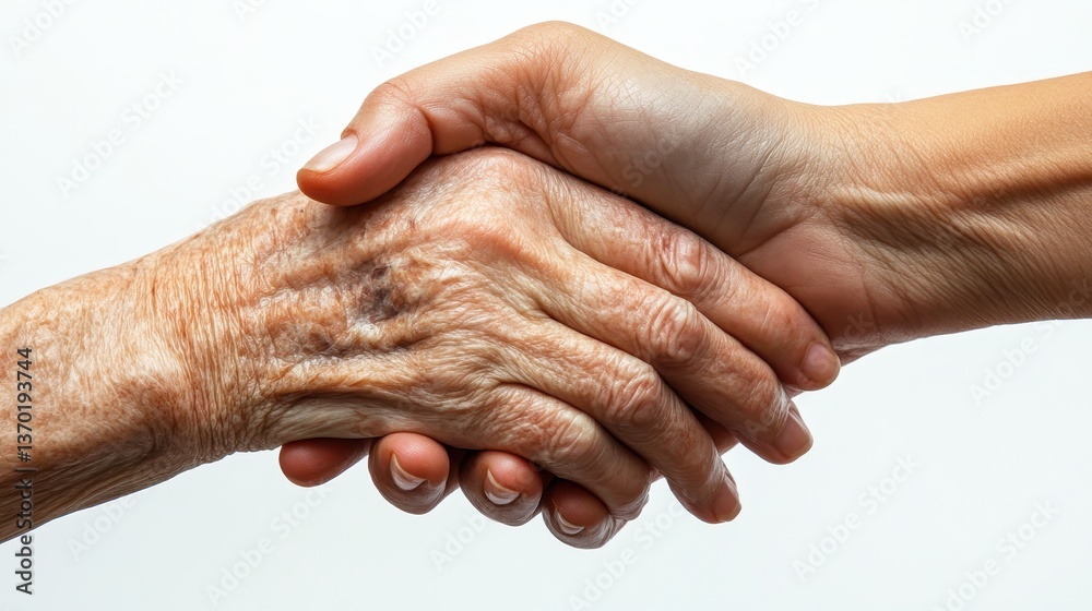Fototapeta premium Young hands hold old hands,Help for the elderly concept,Holding hands Asian senior or elderly old lady woman patient with love, care, encourage, nurse holding old patient hand concept.