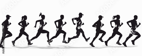 Silhouette runners in motion icon set, vector, flat.