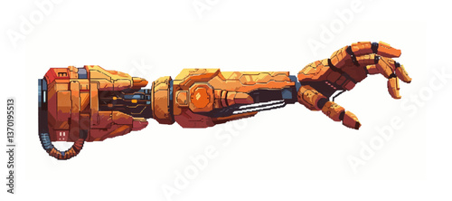 Futuristic robotic arm with detailed mechanics in flat style, icons set, vector.