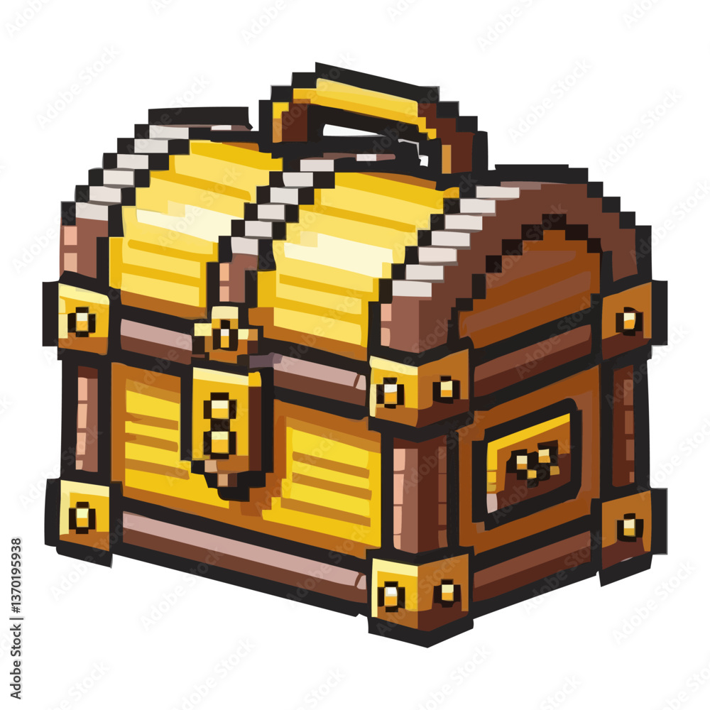 Pixel art treasure chest icon set, flat style, vector.