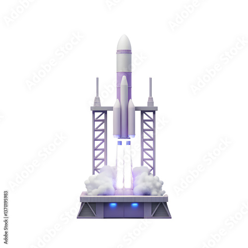 Futuristic 3D Rocket Launch Illustration