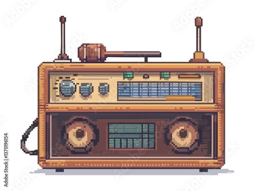 Retro radio pixel art illustration – classic device, nostalgic style, flat icons set, vector.