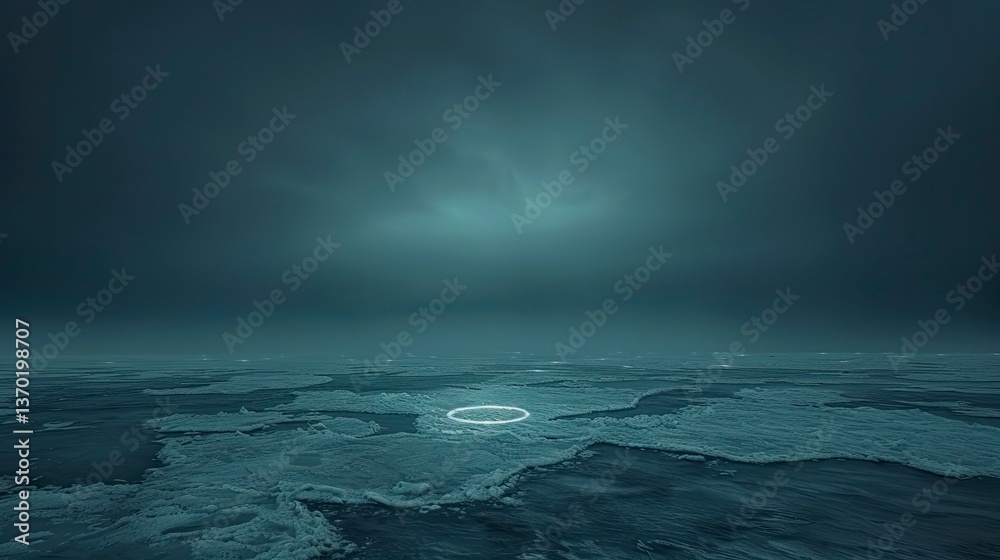 Fototapeta premium Frozen landscape with glowing circle