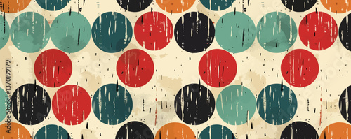 Colorful retro circular pattern background with artful raindrop texture - vector flat icons set.