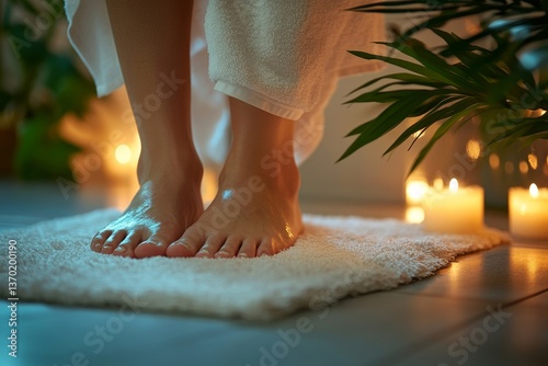 Natural medicine, reflexology, woman receiving foot massage, oppresses energy flow points, spa center calm interior, closeup photo