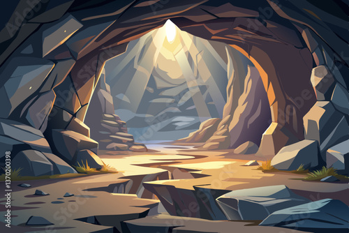 Rocky Cave with sunlight streaming through its entrance
