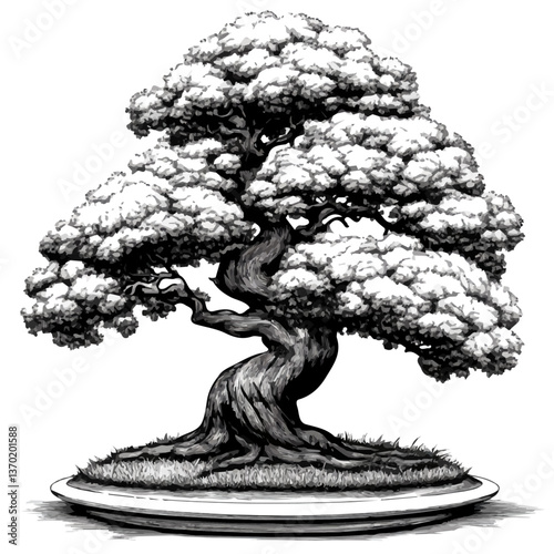 Black and white minimalist Bonsai symbol – perfect for tattoos, logos, and vector designs. Isolated on a white background.

