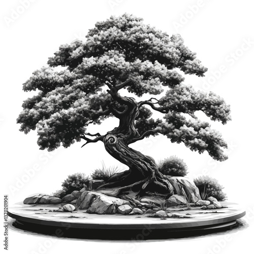 Black and white minimalist Bonsai symbol – perfect for tattoos, logos, and vector designs. Isolated on a white background.

