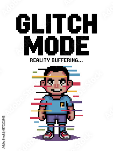 Glitch Mode – Digital Art, Pixel Illustration, Gaming Culture, Playful Design, Reality Buffering

