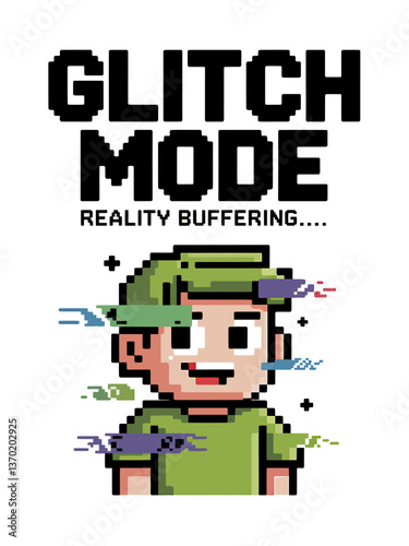 Glitch Mode – Digital Art, Pixel Illustration, Gaming Culture, Playful Design, Reality Buffering

