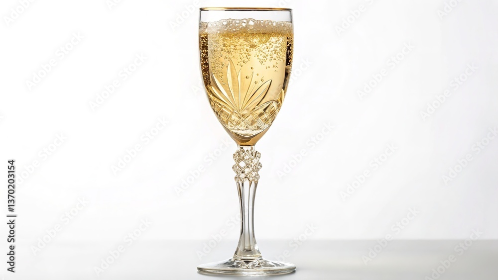 Two champagne glasses with bubbles on a white background for a celebration toast Two champagne glasses with bubbles on a white background for a celebration toast