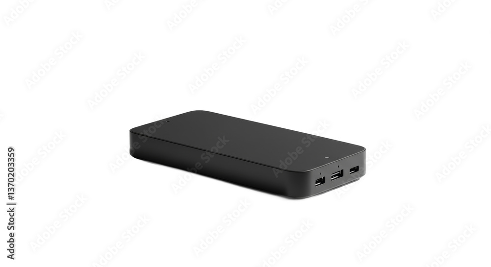 Sleek portable power bank showcased in minimalist studio setting, rechargeable energy Sleek portable power bank showcased in minimalist studio setting, rechargeable energy