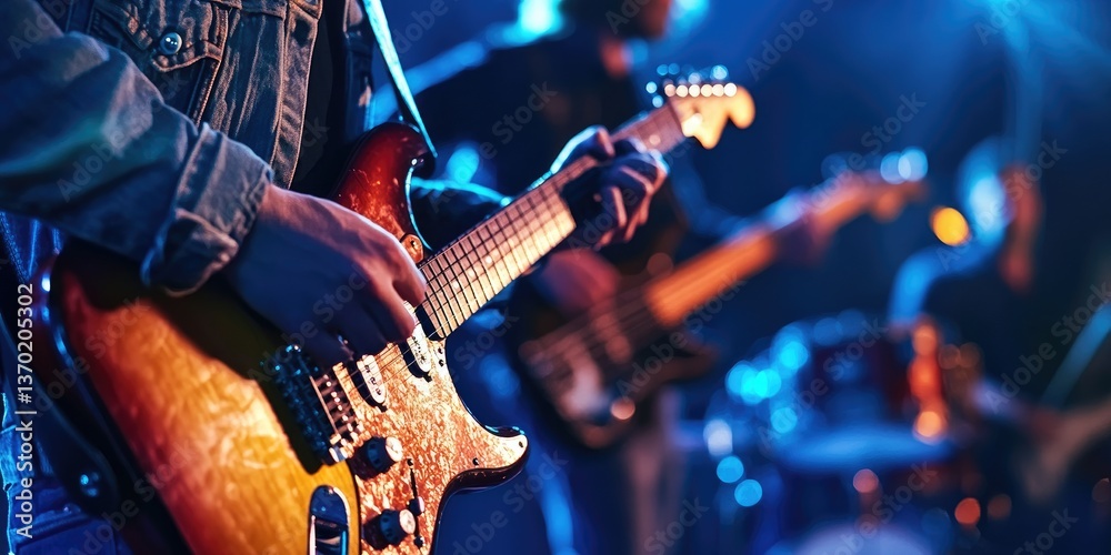 Obraz premium Electric Guitarist On Stage During Concert