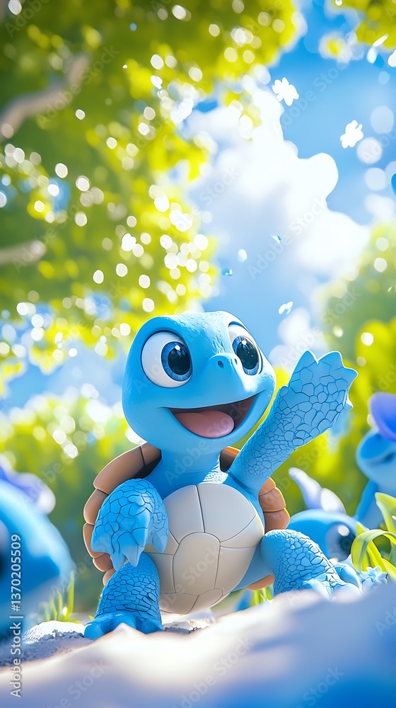 Naklejka premium Happy Turtle in Spring Meadow