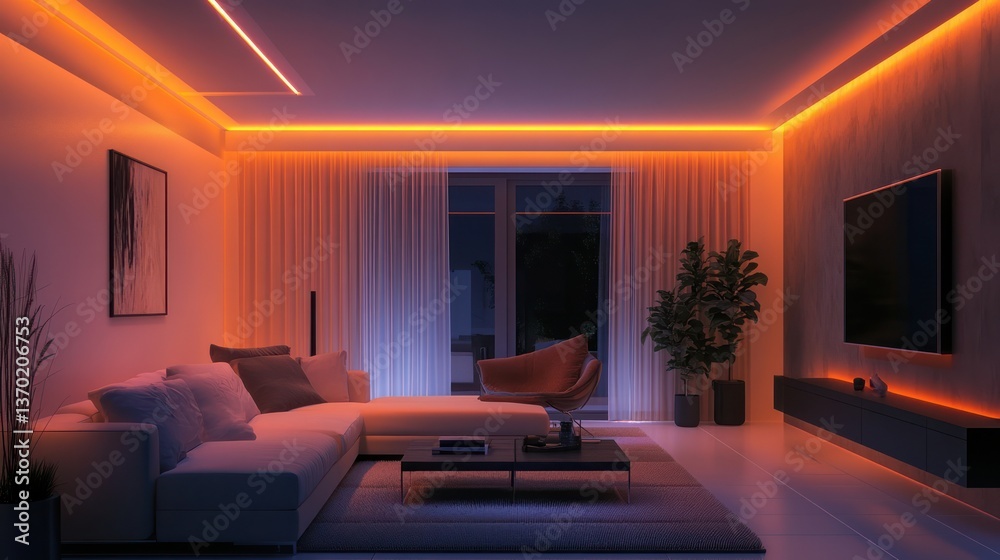 Fototapeta premium Modern living room with ambient lighting