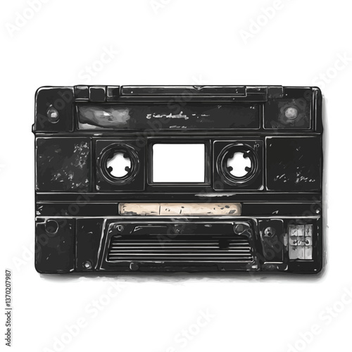 Black and white minimalist Cassette Tape symbol – perfect for tattoos, logos, and vector designs. Isolated on a white background.

