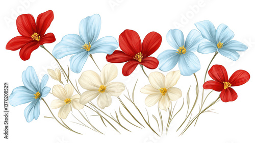 Vibrant red, white, and blue flower bouquet, a stunning celebration of color unity