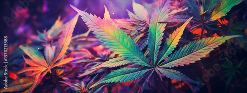 Psychedelic Cannabis Leaves with Rainbow Lighting Effects
