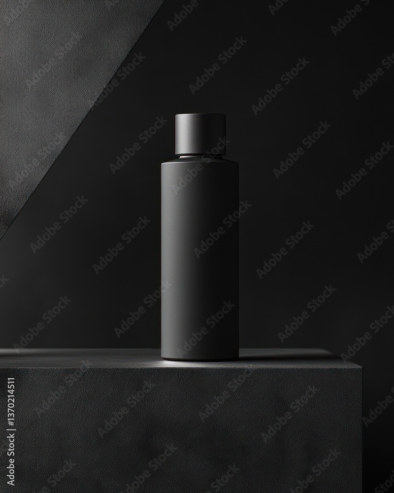 Dark matte bottle on a dark pedestal Dark matte bottle on a dark pedestal